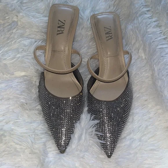 zara rhinestone heeled mules